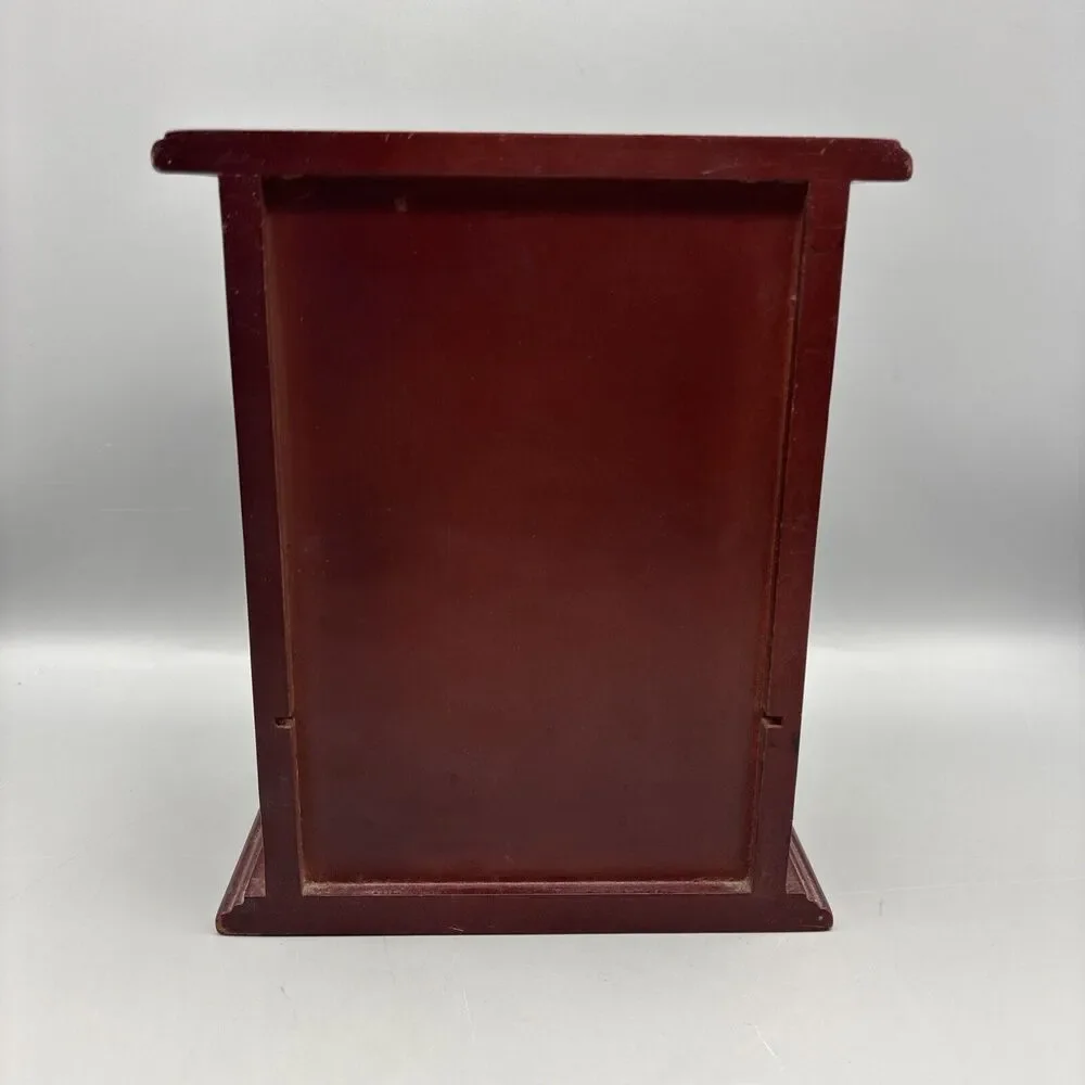Vintage Wooden Jewelry Cabinet With Glass-like Doors & Drawer